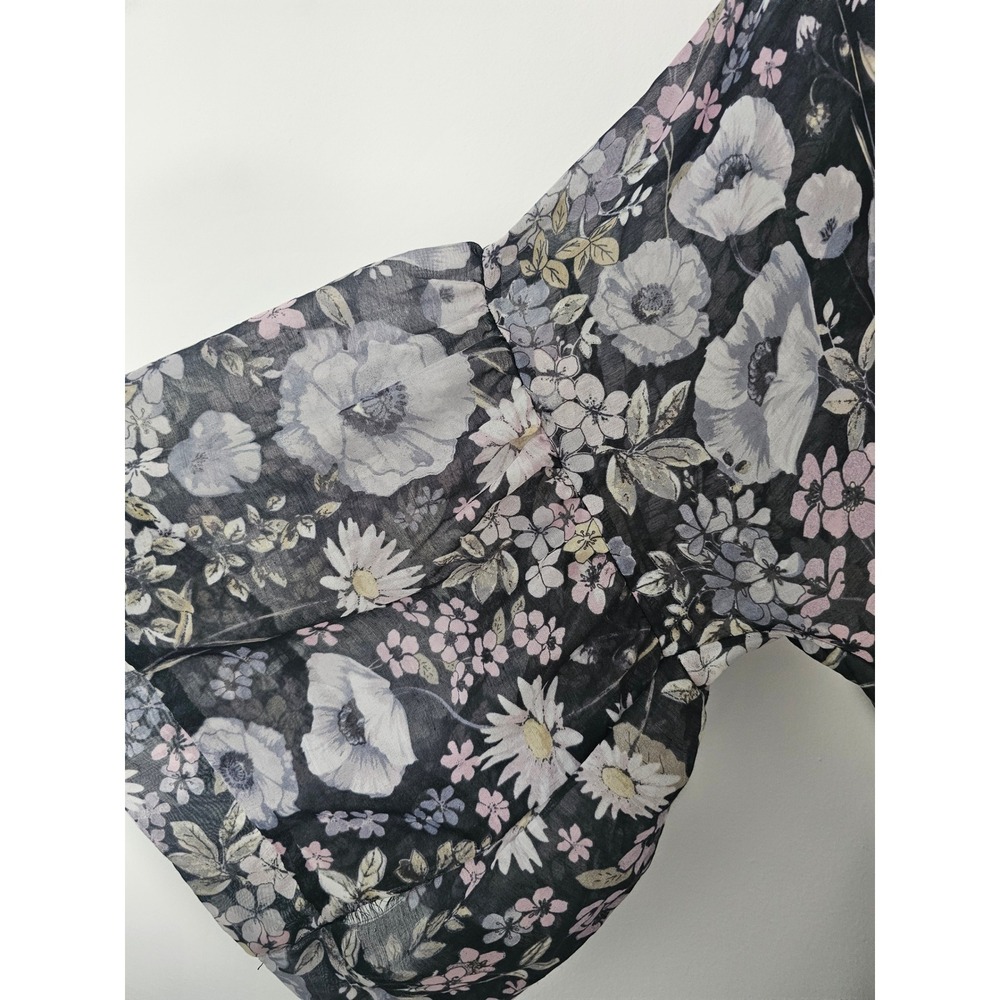 Boho LC Lauren Conrad Floral Robe Womens M Black Sheer Tiered Bell Sleeve Kimono - Picture 5 of 7